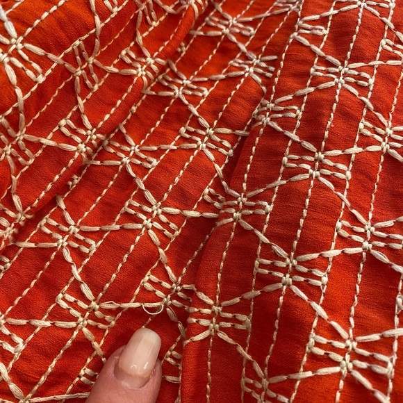 Tracy Reese Ablaze Fit & Flare Cumberbund Dress Orange Red Zipper Sleeveless 4 - Picture 13 of 14